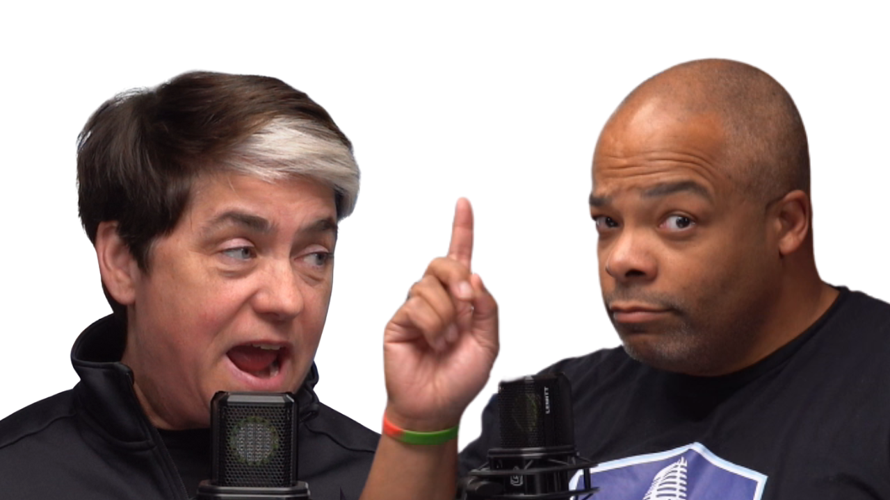 A PTCH Podcast host making a point on the show